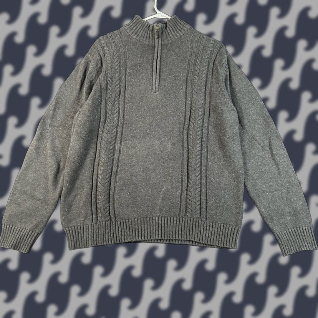 Calvin Klein Calvin Klein Mens Cable-Knit Quarter Zip Sweater Charcoal Grey Size L Cotton Pullover Knit Zipper Logo 4 Zip All Seasons Casual Business Men Size US L / EU 52-54 / 3 - 1 Thumbnail