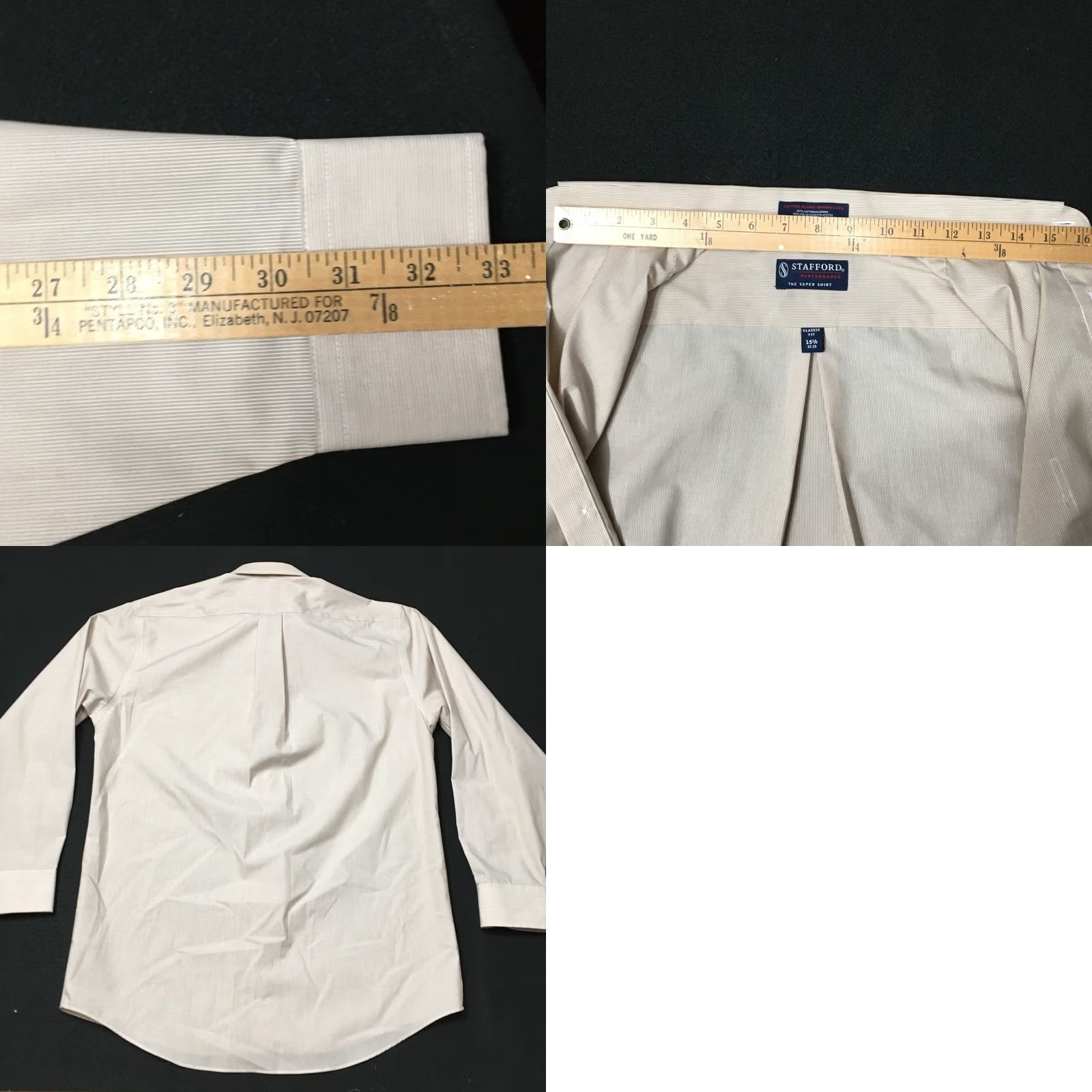 Stafford Stafford performance Shirt Mens 15.5 33 Beige Wrinkle Free Button Excellent Size US L / EU 52-54 / 3 - 8 Thumbnail