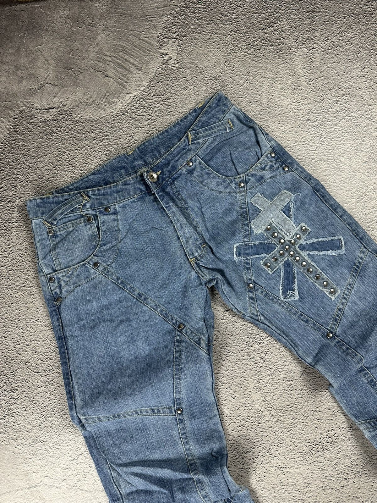 Other Y2K Cross Patchwork Denim Jeans Crashed Japan Avant Garde Size US 33 - 3 Thumbnail