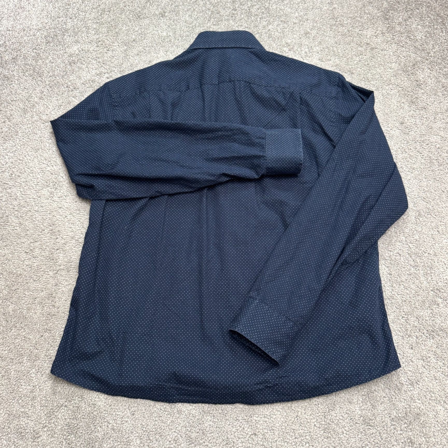 Ben Sherman Ben Sherman Dress Shirt Mens Slim Navy Blue Polka Dot 15.5 32/33 Long Sleeve Collared Button-Front Size 42R - 2 Thumbnail