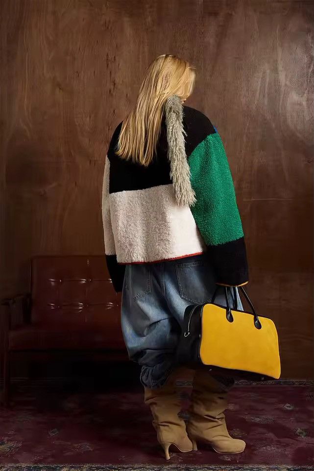 Japanese Brand Streetwear Fluffy Sherpa Colorblock Jacket Retro Style Size US XL / EU 56 / 4 - 9 Thumbnail