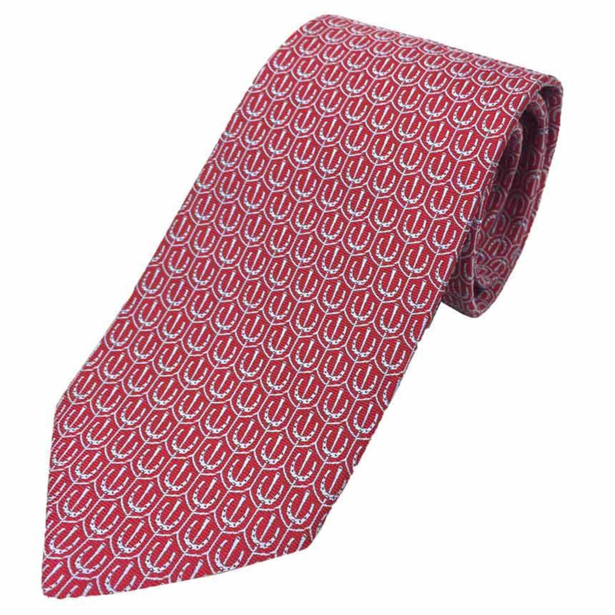 image of Hermes Tie Horseshoe 655684T Red Men's