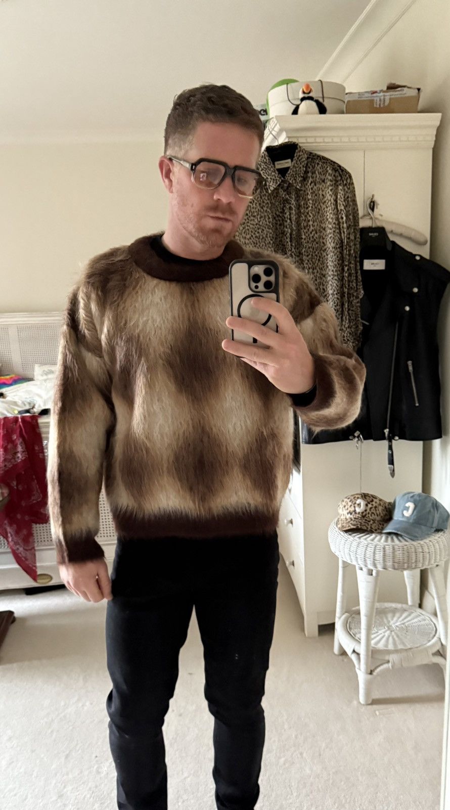 Celine $1.4k FW22 Celine argyle mohair blend fuzzy sweater M Hedi Size US M / EU 48-50 / 2 - 3 Thumbnail