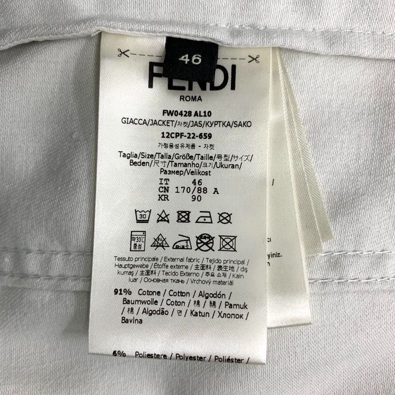Fendi FENDI Gray Logo Jacquard Printed Cotton Collar Single Brea Size US S / EU 44-46 / 1 - 6 Thumbnail