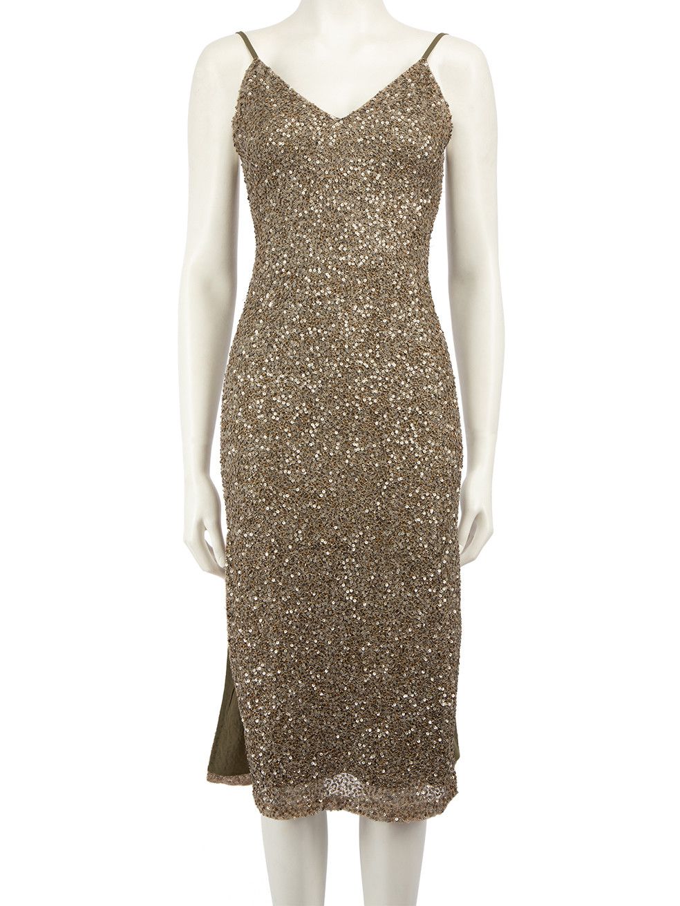 image of Alice Olivia Brown Sequinned Midi Dress, Women's (Size XS)