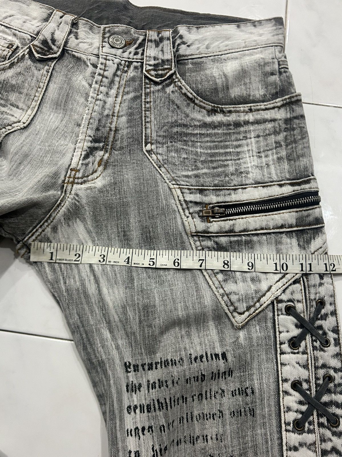 If Six Was Nine Vintage Japanese Mudwash Trashed Printed Faded Flared Jeans Size US 33 - 17 Thumbnail