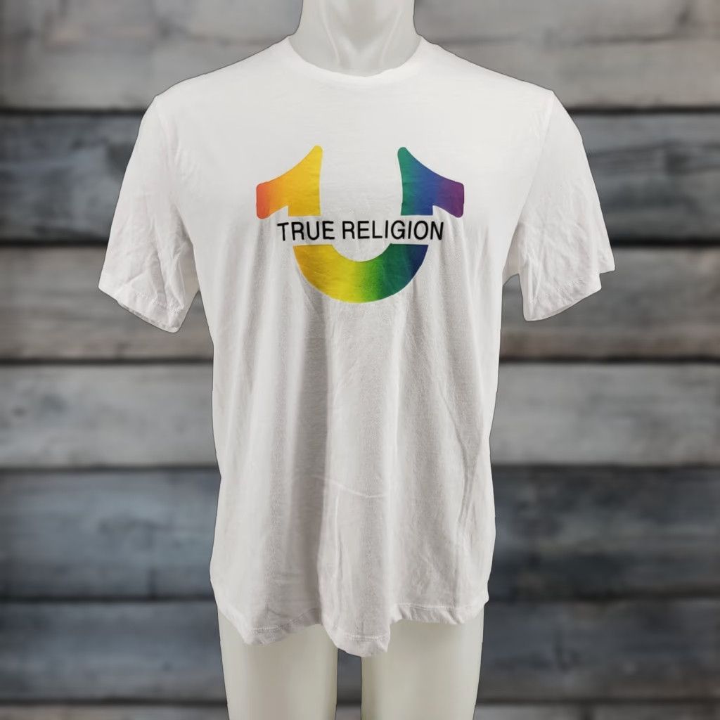 True Religion True Religion Mens T Shirt Rainbow Logo White L Shirt Adults Regular Short Sleeve Crew Neck Cotton Blend Knit Size US L / EU 52-54 / 3 - 1 Thumbnail