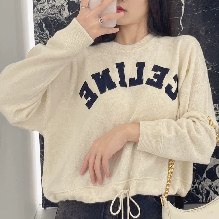 Celine Celine mar390 slogan letter cinched wool sweater XS Size XS / US 0-2 / IT 36-38 - 7 Thumbnail