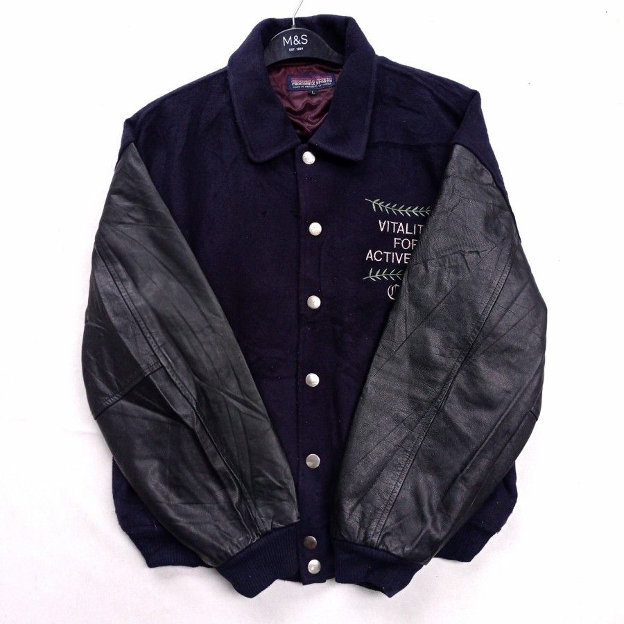 Japanese Brand 90s Crocodile sports wool leather varsity jaket by fujihira Size US L / EU 52-54 / 3 - 3 Thumbnail