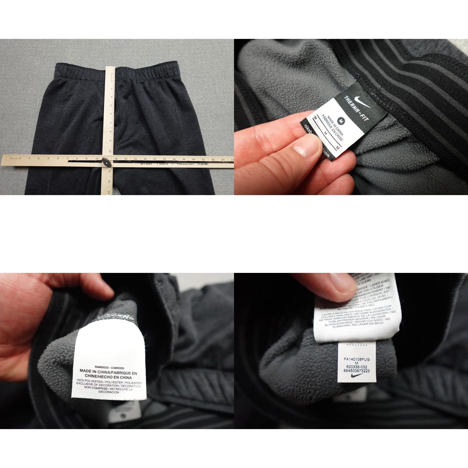 Nike Nike Therma-FIT Sweatpants Mens M Charcoal Gray Fleece Lined Elastic Zip Pockets Yoga Running Gym Training Athletic Pants Size US 31 - 8 Thumbnail
