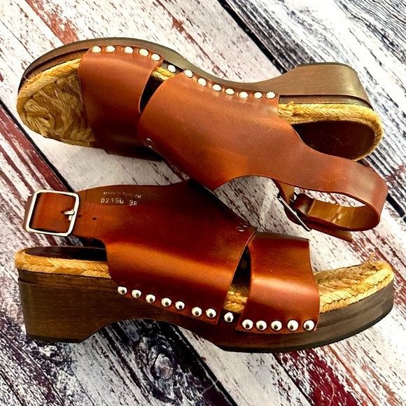 Thakoon Addition Leather Slingback Stud Detail Wood Clog San