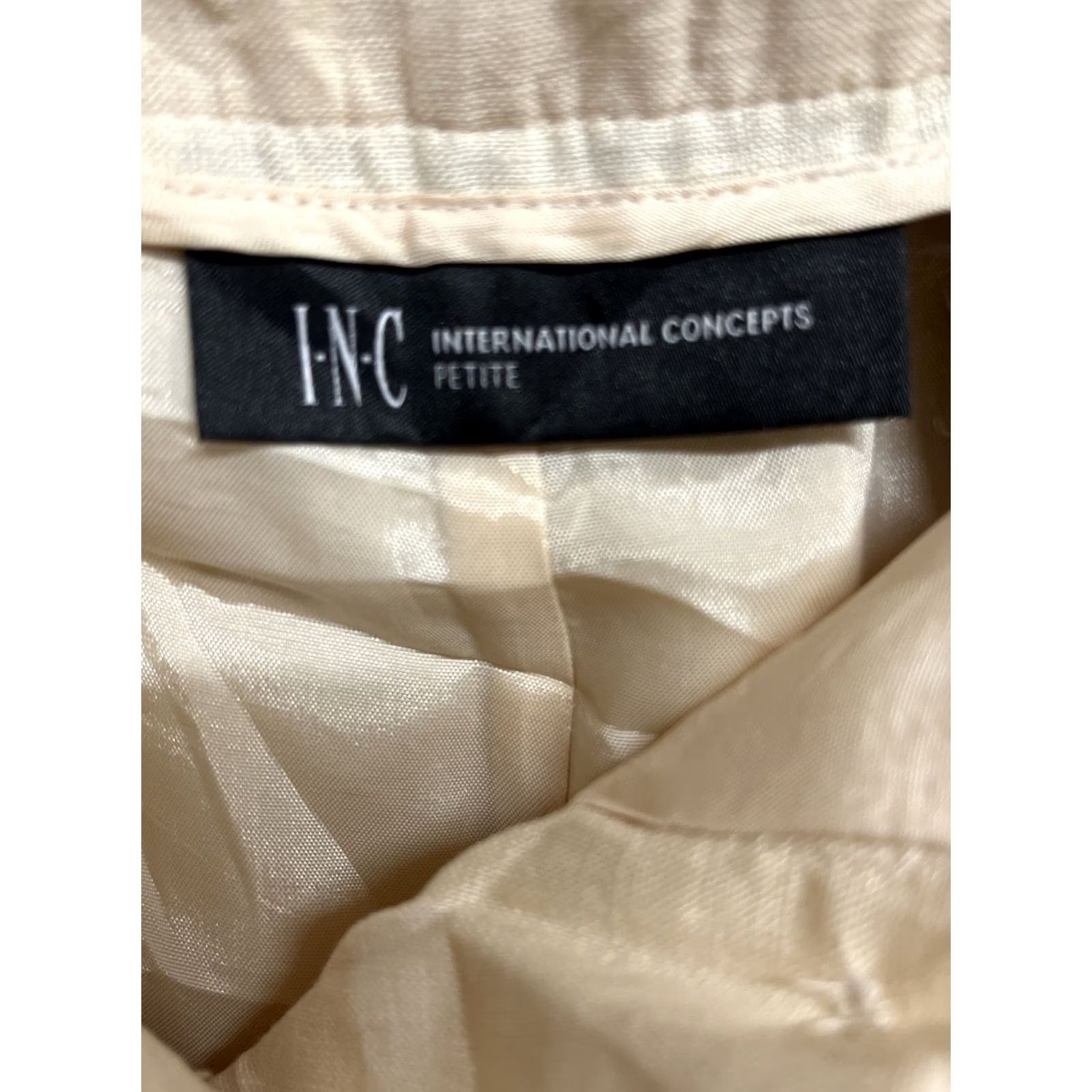 Vintage INC International Concepts Pants Wide-Leg Size 12 Petite Beige Linen 28in Inseam Casual Business Womens Size 34" / US 12 / IT 48 - 3 Thumbnail