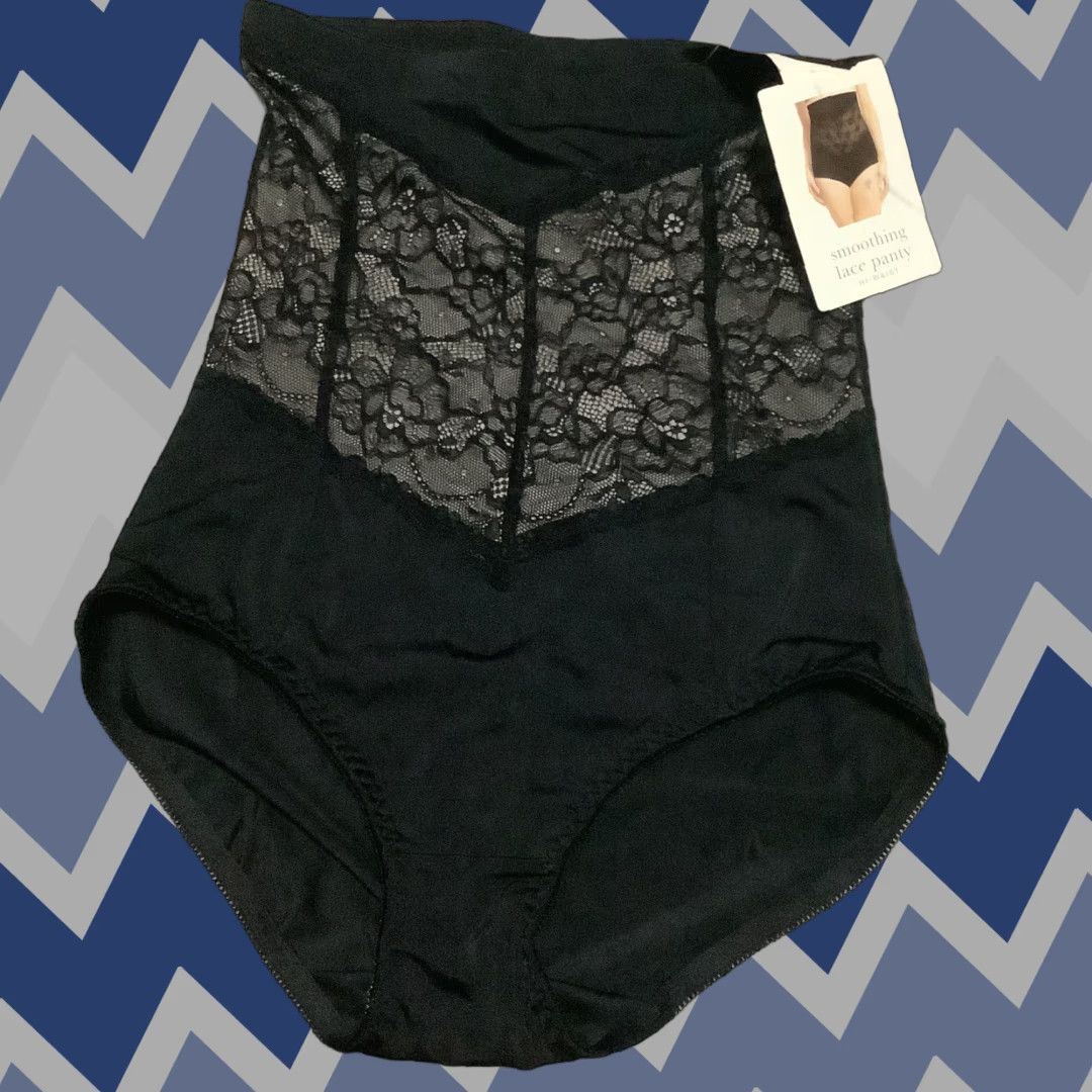 Vintage Smoothing Lace Panty Brief Hi Waist M Black Woman Shapewear Nylon Lace Firm Briefs Size M Women Size 32" / US 10 / IT 46 - 1 Thumbnail