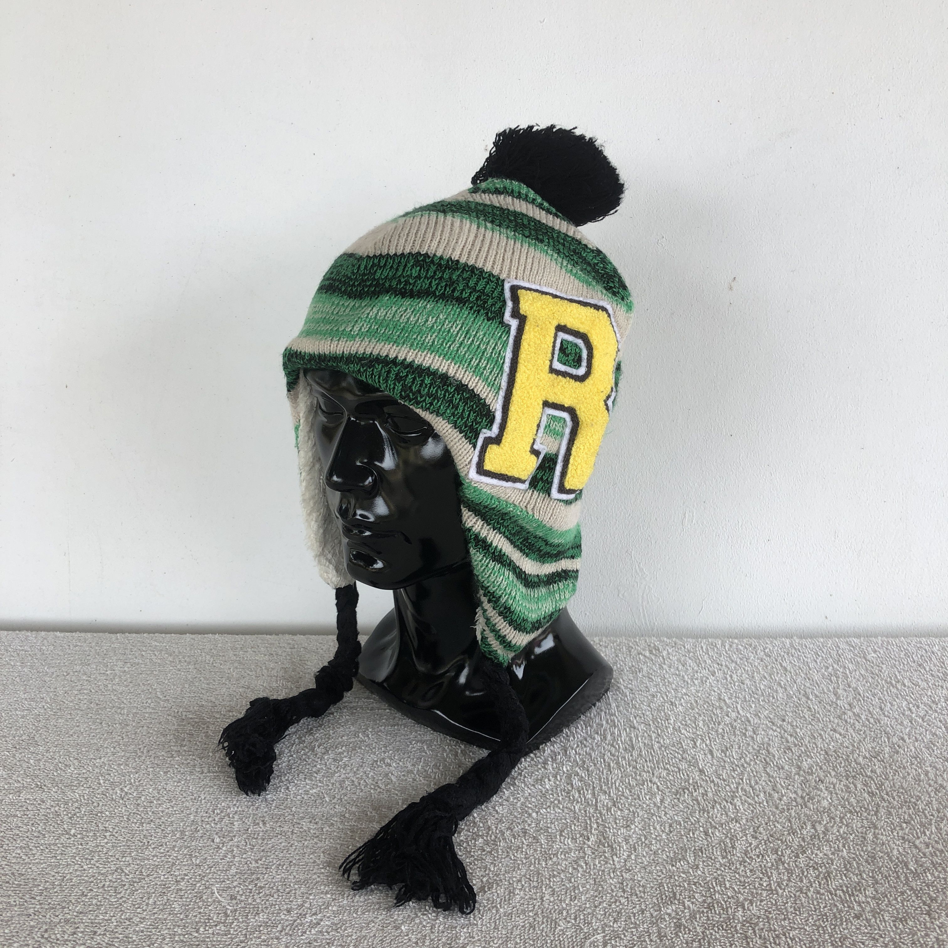 Japanese Brand Multi Color Earflap Beanie Knitted Letterman Snow Caps Hats Size ONE SIZE - 1 Thumbnail