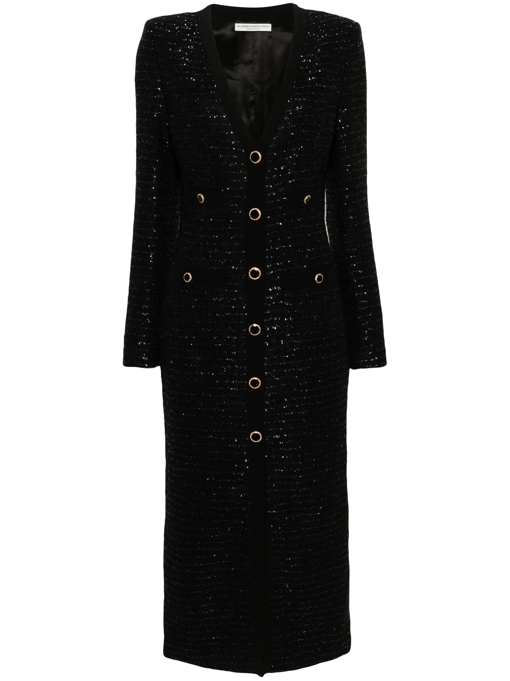 Alessandra Rich o1s22i1n0225 Midi Tweed Dress in Black Size M / US 6-8 / IT 42-44 - 1 Thumbnail