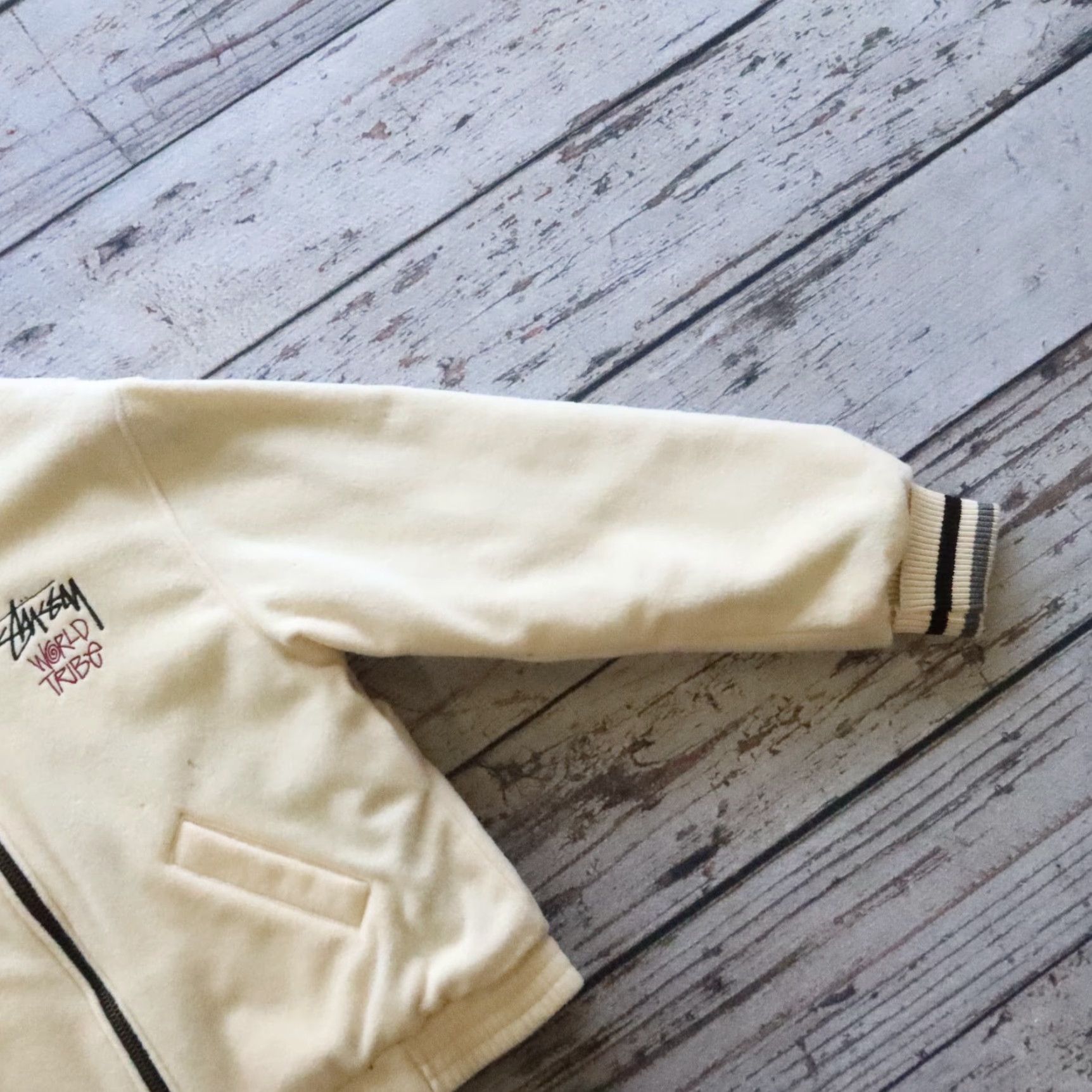 Vintage VINTAGE Stussy Burly Gear World Tribe Wool Varsity Jacket M Beige Men Jacket M USA Size US M / EU 48-50 / 2 - 6 Thumbnail