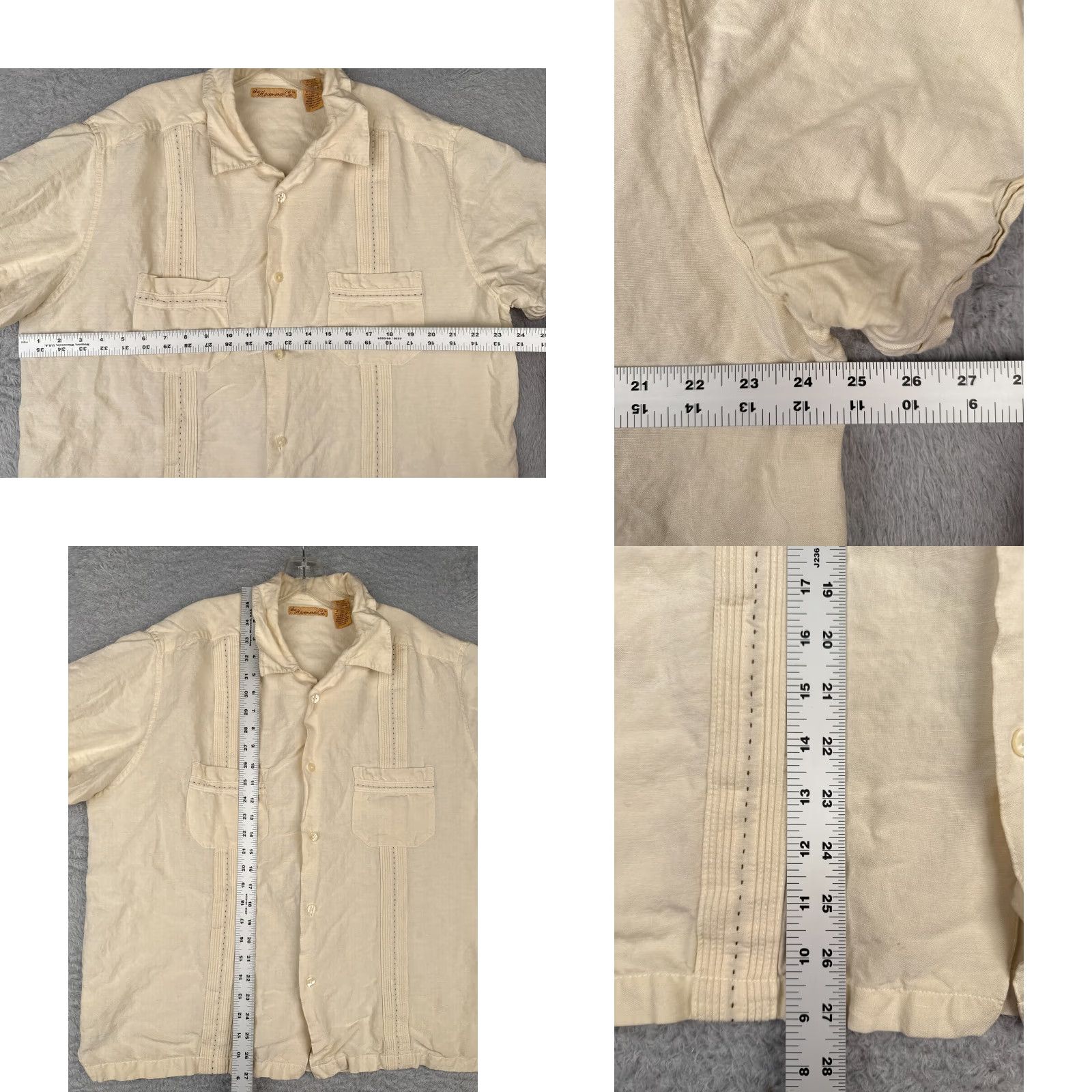 Vintage The Havanera Co Guayabera Shirt Men XL Yellow 4 Pocket Linen Blend Size US XL / EU 56 / 4 - 8 Thumbnail