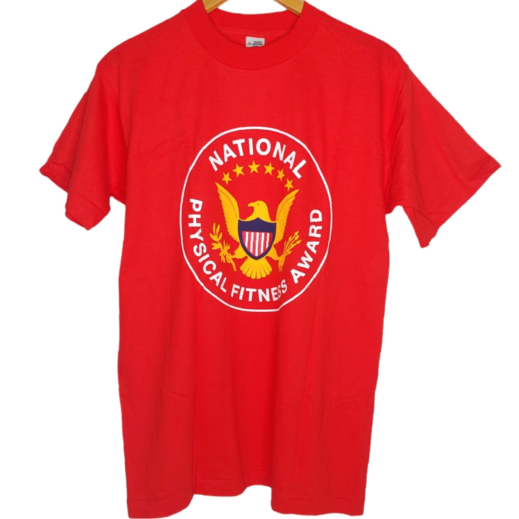 Fruit Of The Loom VINTAGE National Physical Fitness Award Shirt Large Red USA Single Stitch T-Shirt Mens Size US L / EU 52-54 / 3 - 2 Thumbnail