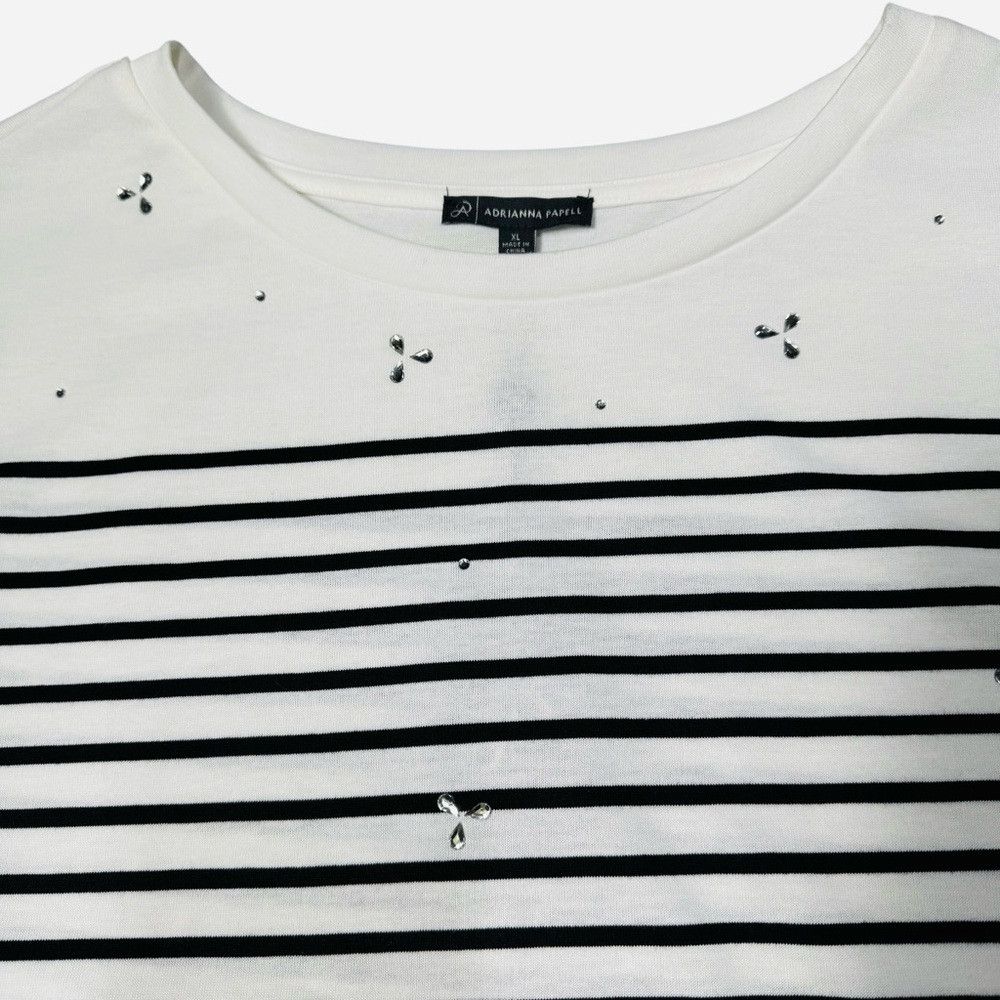 Adrianna Papell NWT New Adrianna Papell Embellished Stripe T-Shirt Size XL Size XL / US 12-14 / IT 48-50 - 3 Thumbnail