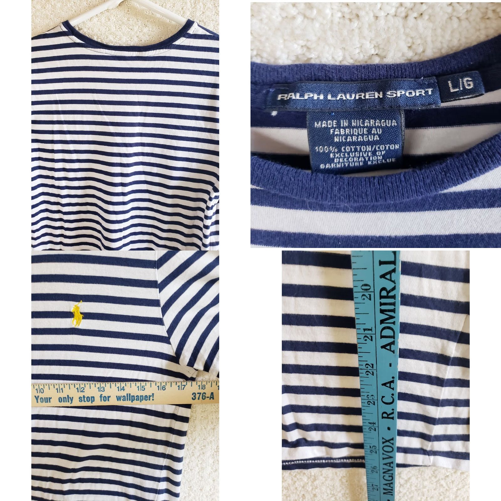 Polo Ralph Lauren VINTAGE Ralph Lauren Sport Shirt Womens L Blue Striped Short Sleeve Crew Neck Preppy Logo Casual All Seasons Men/Women Size L / US 10 / IT 46 - 8 Thumbnail