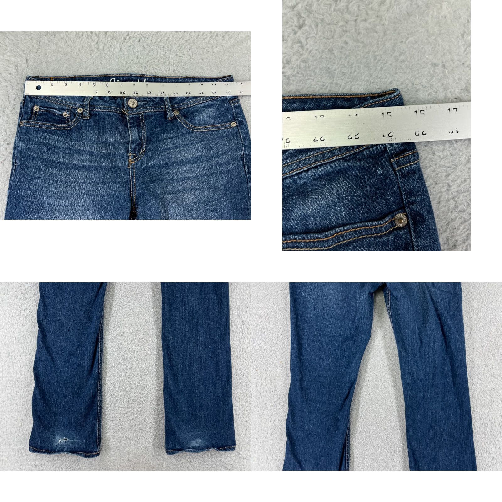 Vintage Aéropostale Jeans Womens 9 Long Blue Denim Hailey Flare Low Rise 30x32 Slim Stretch Distressed 5-Pocket Design Size 30" / US 8 / IT 44 - 9 Thumbnail