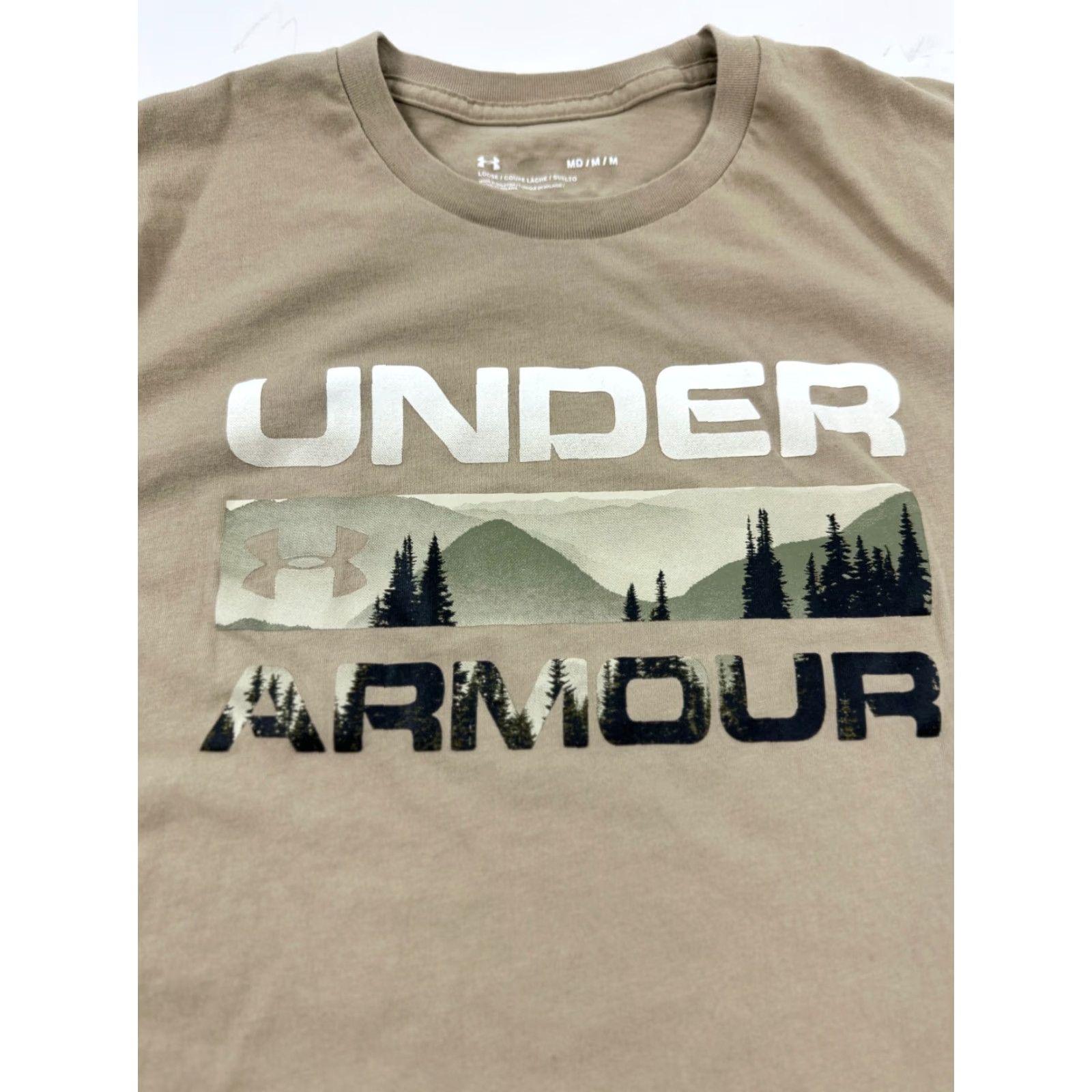 Under Armour Under Armour Shirt Mens M Beige Short Sleeve Crew Neck Logo Graphic Print Outdoor 90s? Size US M / EU 48-50 / 2 - 3 Thumbnail