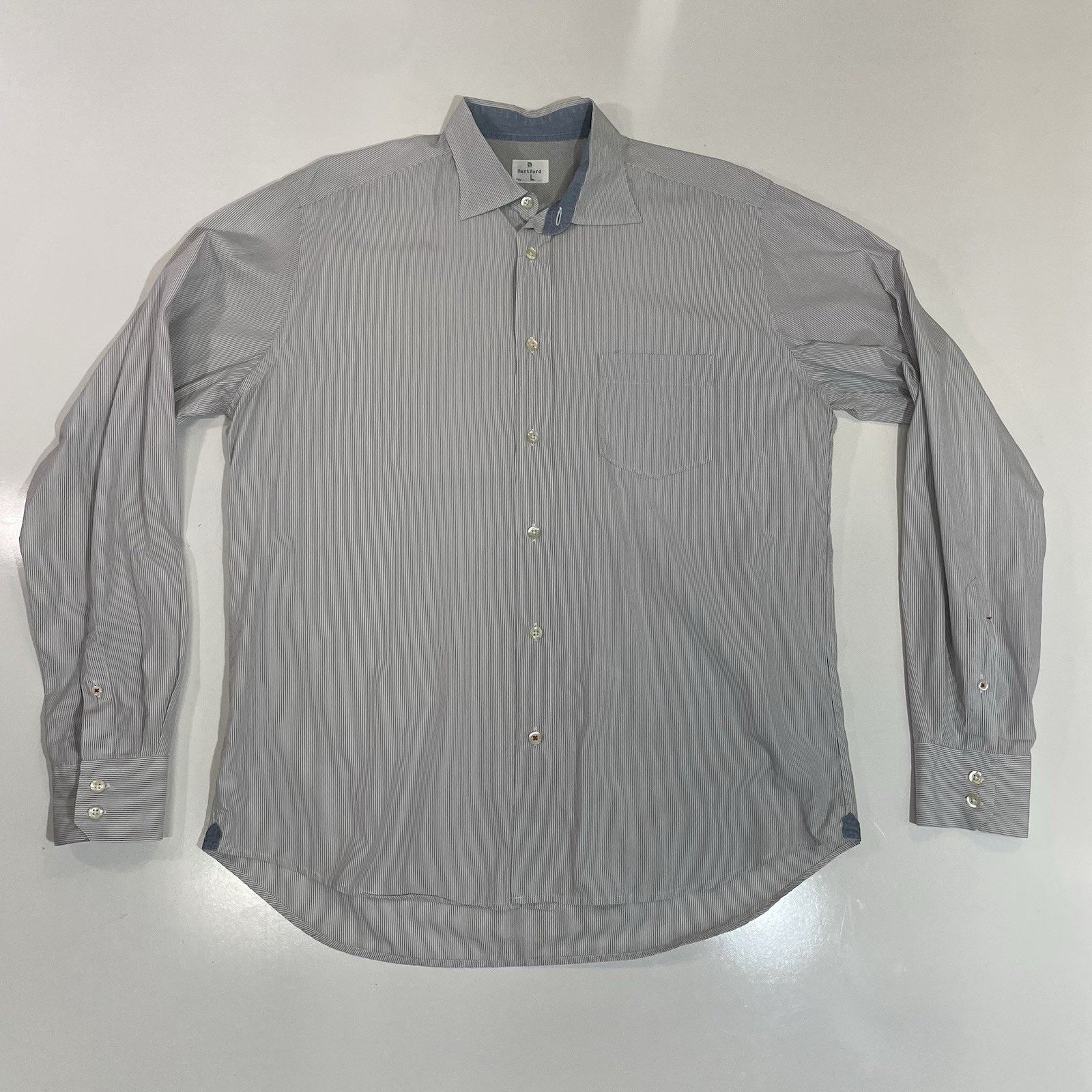Hartford Hartford Men’s Dress Shirt L Gray Stripe Cotton Linen Slim Size US L / EU 52-54 / 3 - 1 Thumbnail