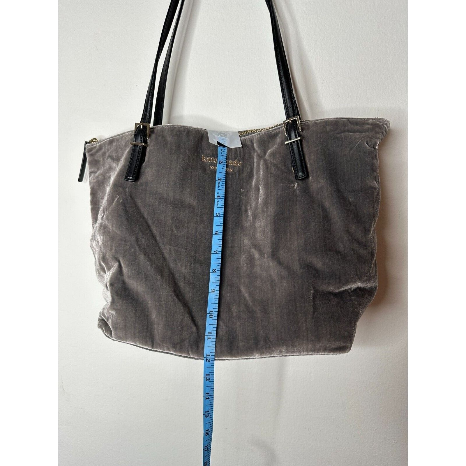 Kate Spade Kate Spade Gray Kona Dawn Place Velvet Leather Handle Tote L Size ONE SIZE - 16 Thumbnail
