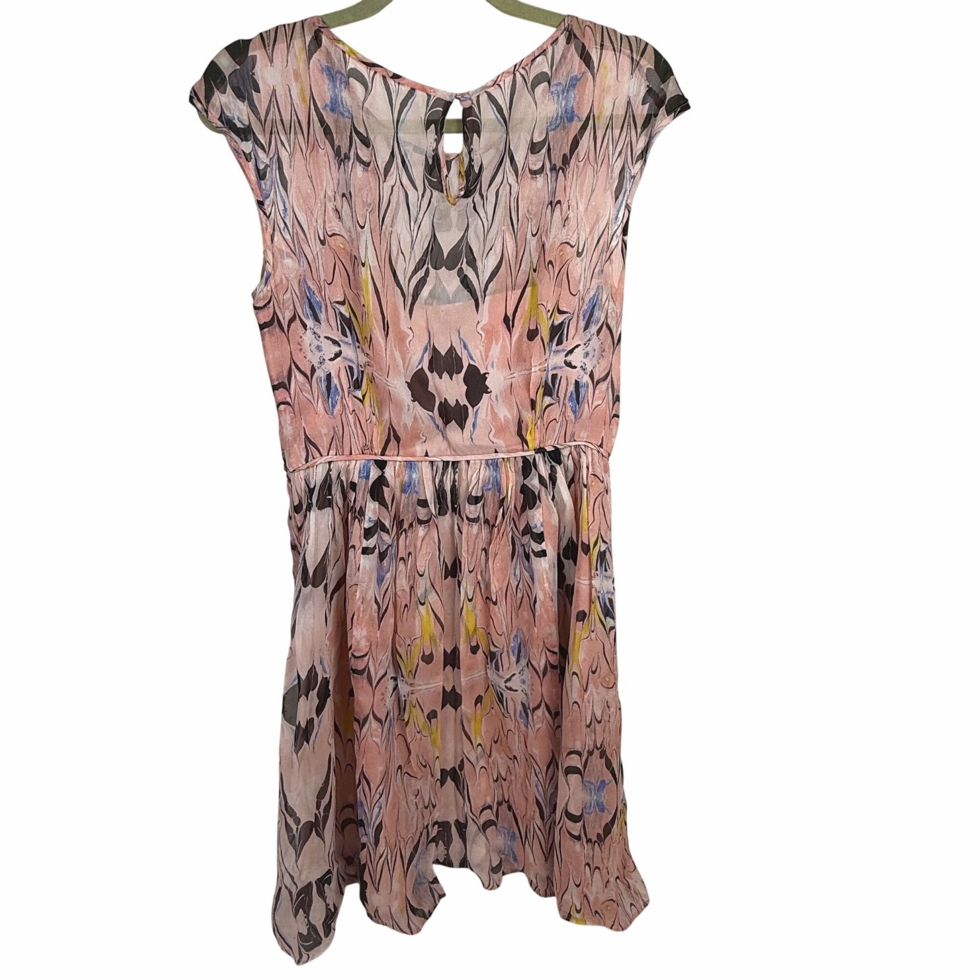 J.Crew J.Crew Pink Marbled Print Silk Chiffon Cap-Sleeve A-Line Kne Size M / US 6-8 / IT 42-44 - 3 Thumbnail