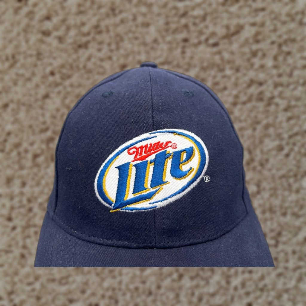 Vintage Acme Apparel Hat Baseball Cap Strap Back Adult One Size Blue Cotton Twill - Miller Lite - Casual Outdoor Beer Theme Mens Size ONE SIZE - 1 Thumbnail