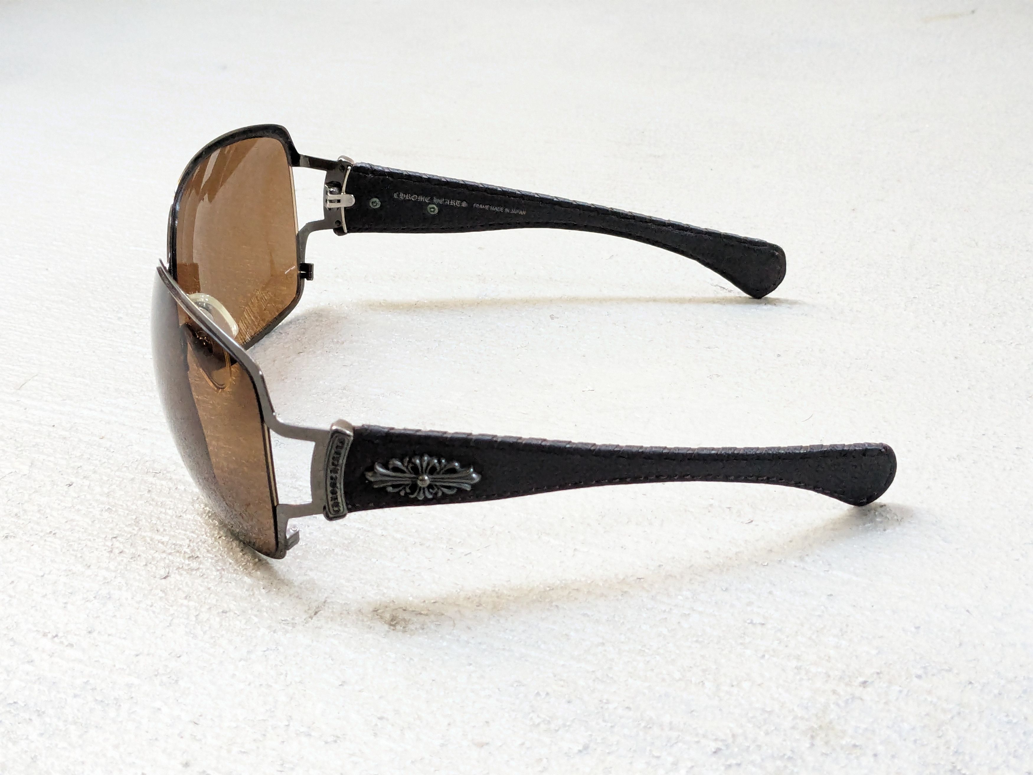 Chrome Hearts Chrome Hearts Poon II Sunglasses Brown Leather Cross Y2K Size ONE SIZE - 4 Thumbnail