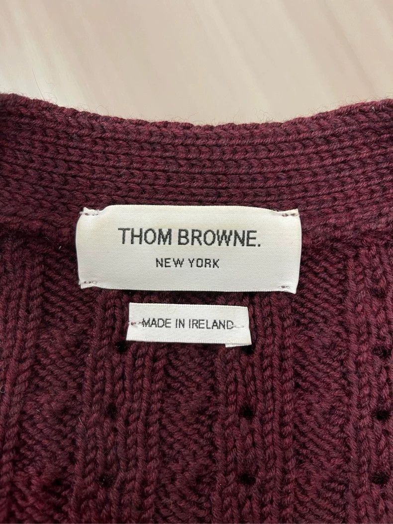 Thom Browne Thom Browne A wine red four-striped wool sweater Size S / US 4 / IT 40 - 5 Thumbnail