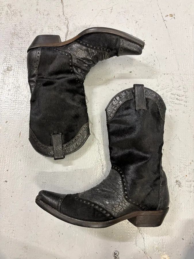 John Galliano John Galliano Black Pony Hair Leather Studded Cowboy Boots Size US 8 / EU 41 - 4 Thumbnail