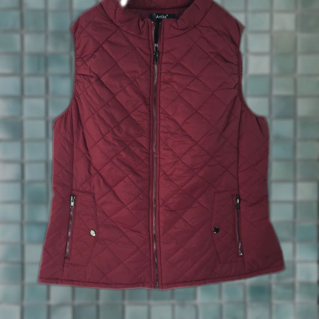 Vintage Art3d Womens Regular Fit Sleeveless Burgundy Puffer Jacket Size XL Zip Size XL / US 12-14 / IT 48-50 - 1 Thumbnail