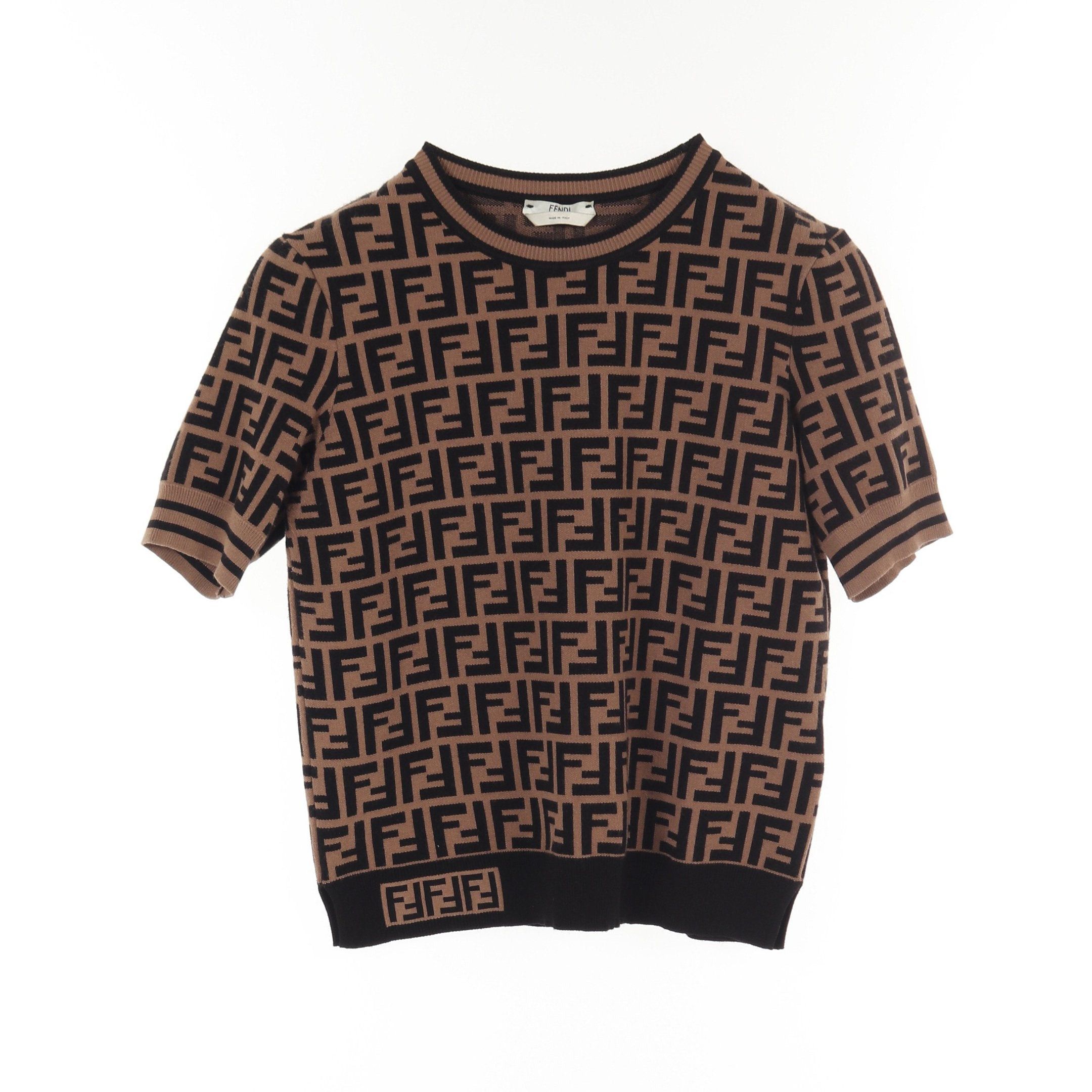 Fendi Fendi Zucca Knit Crew Neck Short Sleeve Rayon Brown Black Size ONE SIZE - 1 Thumbnail
