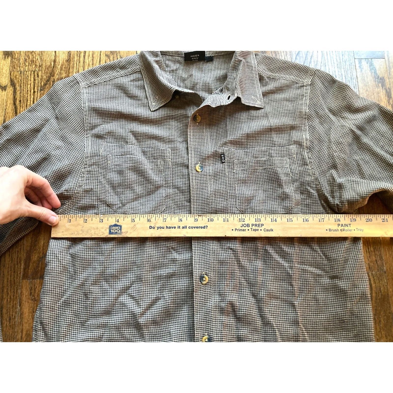 KAVU KAVU Mens Medium Button Up Shirt Long Sleeve Cotton Houndstooth Brown Size US M / EU 48-50 / 2 - 7 Thumbnail