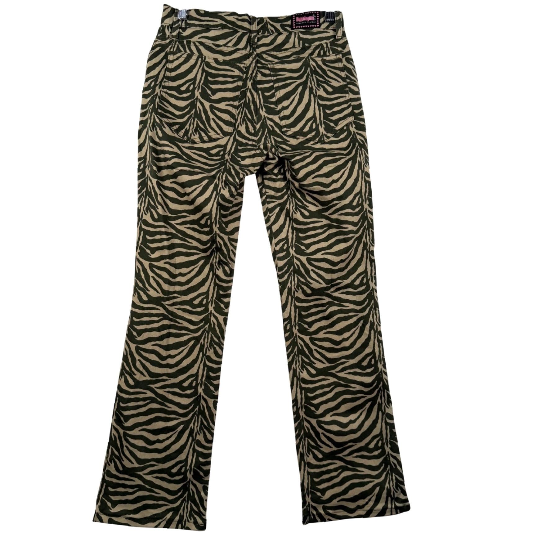 Vintage VINTAGE Bubblegum USA pants Zebra Print 7/8 Slim Straight Y2K 90s Indie Sleaze Clubwear Womens Juniors Green Olive Tan Baggy? Size 28" / US 6 / IT 42 - 4 Thumbnail