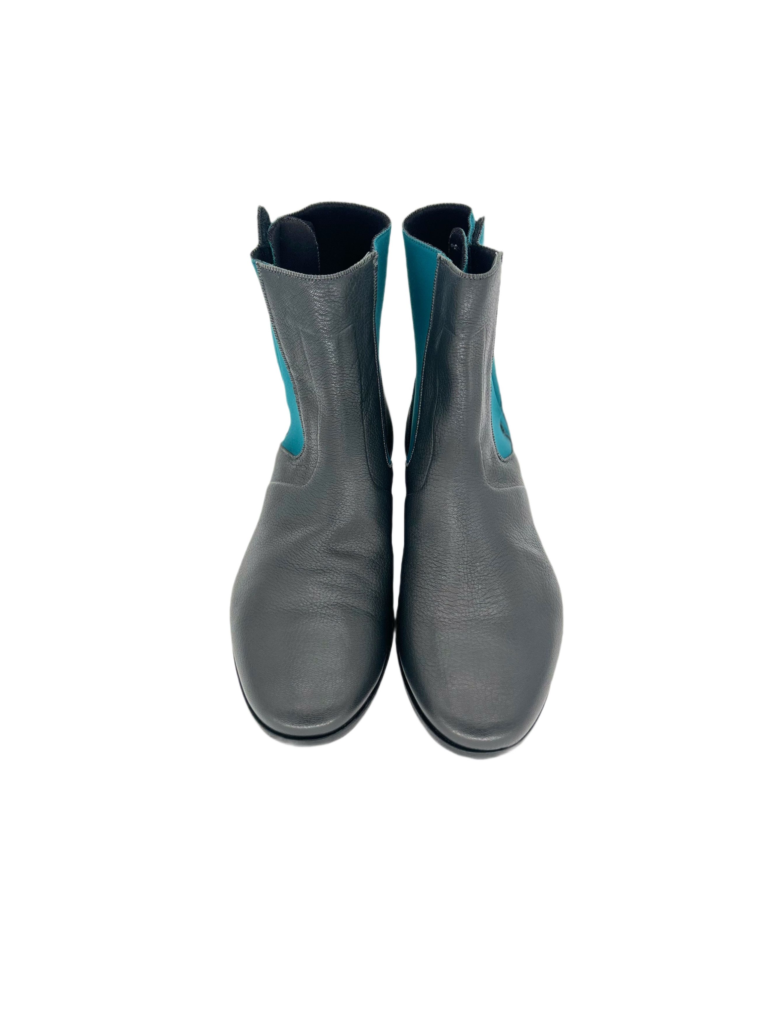 Lanvin Lanvin Grey Leather Boots with Turquoise Neoprene Size US 12 / EU 45 - 3 Thumbnail