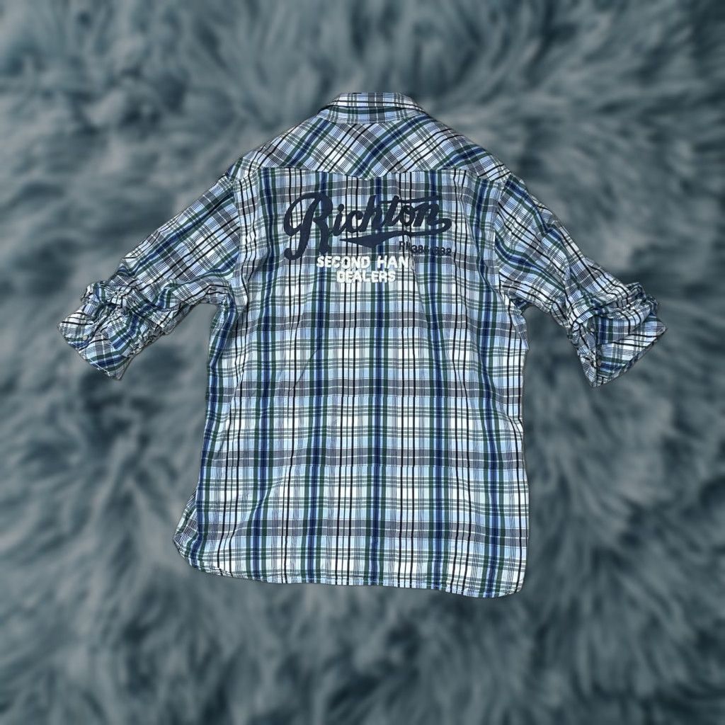 Scotch & Soda Scotch & Soda Shirt 3/4 Sleeve Button-Up Check Blue White 2XL Men Collared Pearl Snap Sleeve Size US XXL / EU 58 / 5 - 1 Thumbnail