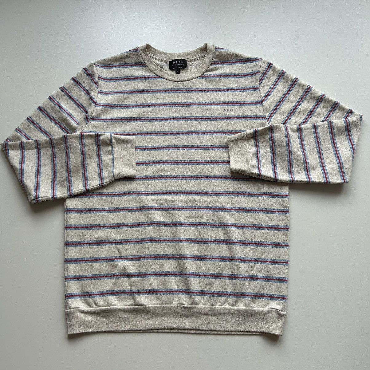 Image of A P C Vintage Striped Crewneck XL in White, Men's