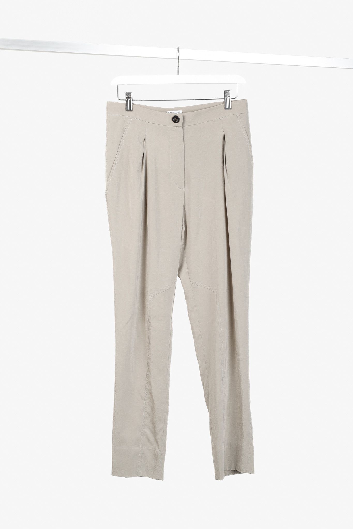 Brunello Cucinelli Brunello Cucinelli Taupe Silk Pleated Trousers Size 28" / US 6 / IT 42 - 1 Thumbnail