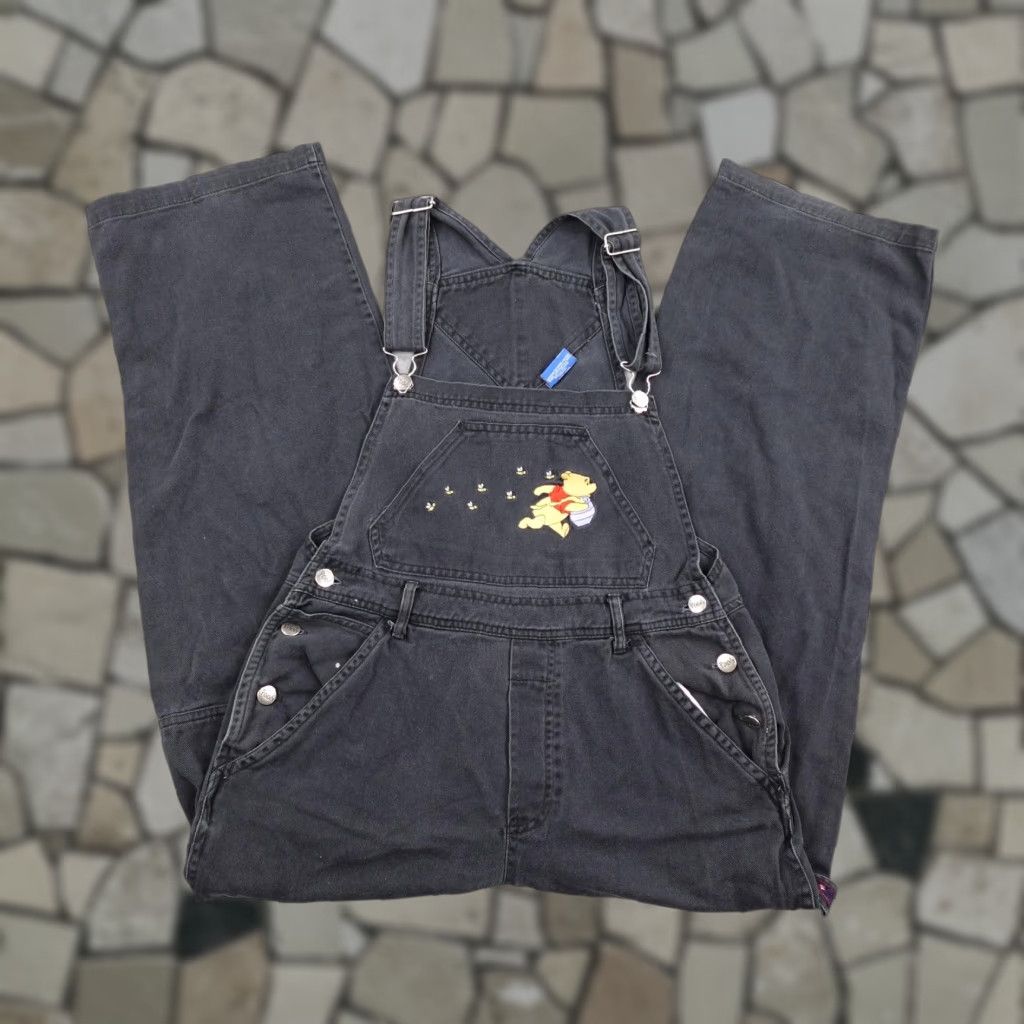 Disney VINTAGE Winnie The Pooh Overalls Women Large Black Denim Jean Disney Embroidered Size 36" / US 14 / IT 50 - 1 Thumbnail