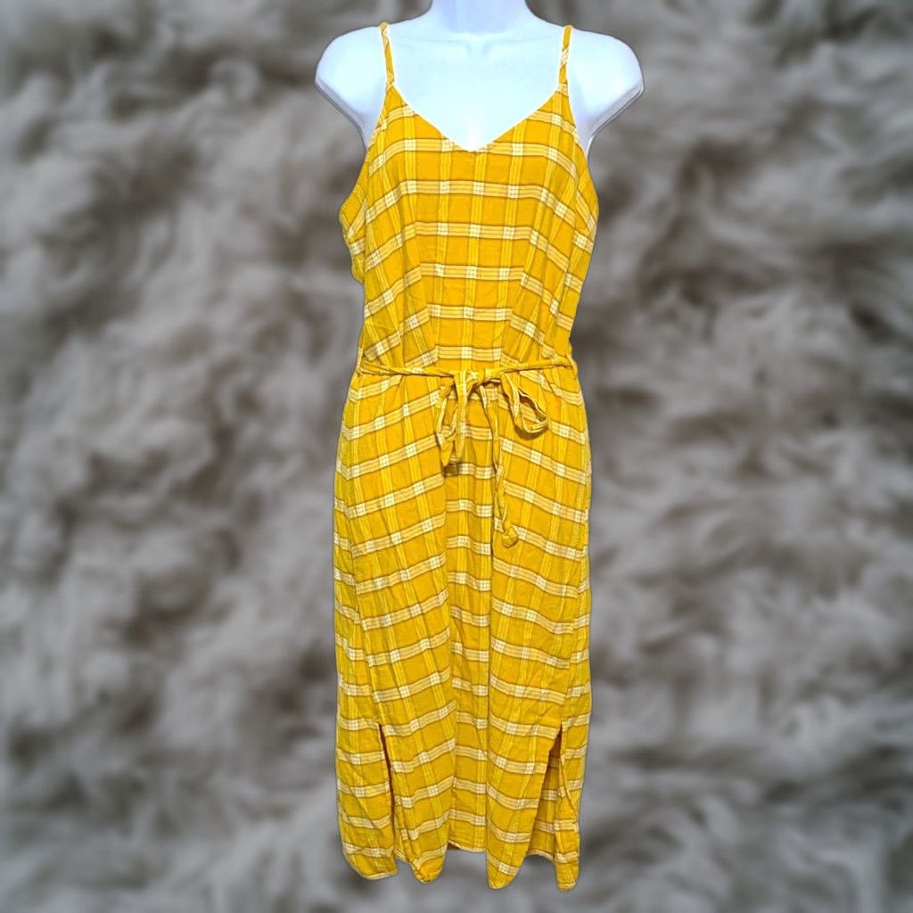Old Navy Old Navy Yellow Plaid Cami Belted Dress M Women's Midi Sleeveless Sundress Spring Summer Casual Size M / US 6-8 / IT 42-44 - 1 Thumbnail