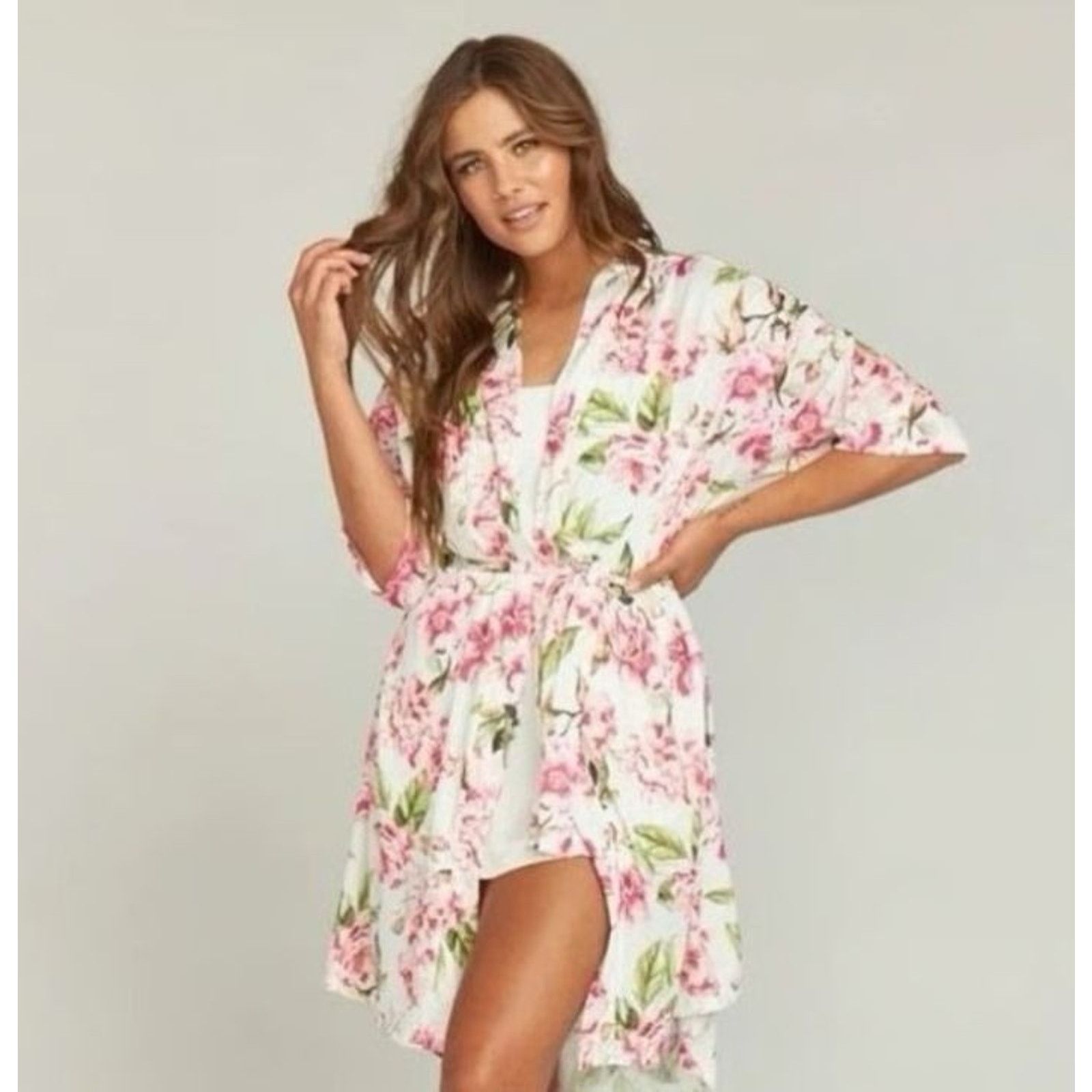 Show Me Your MuMu Show Me Your Mumu Floral Kimono Robe Polyester Pink & Green Size ONE SIZE - 1 Thumbnail