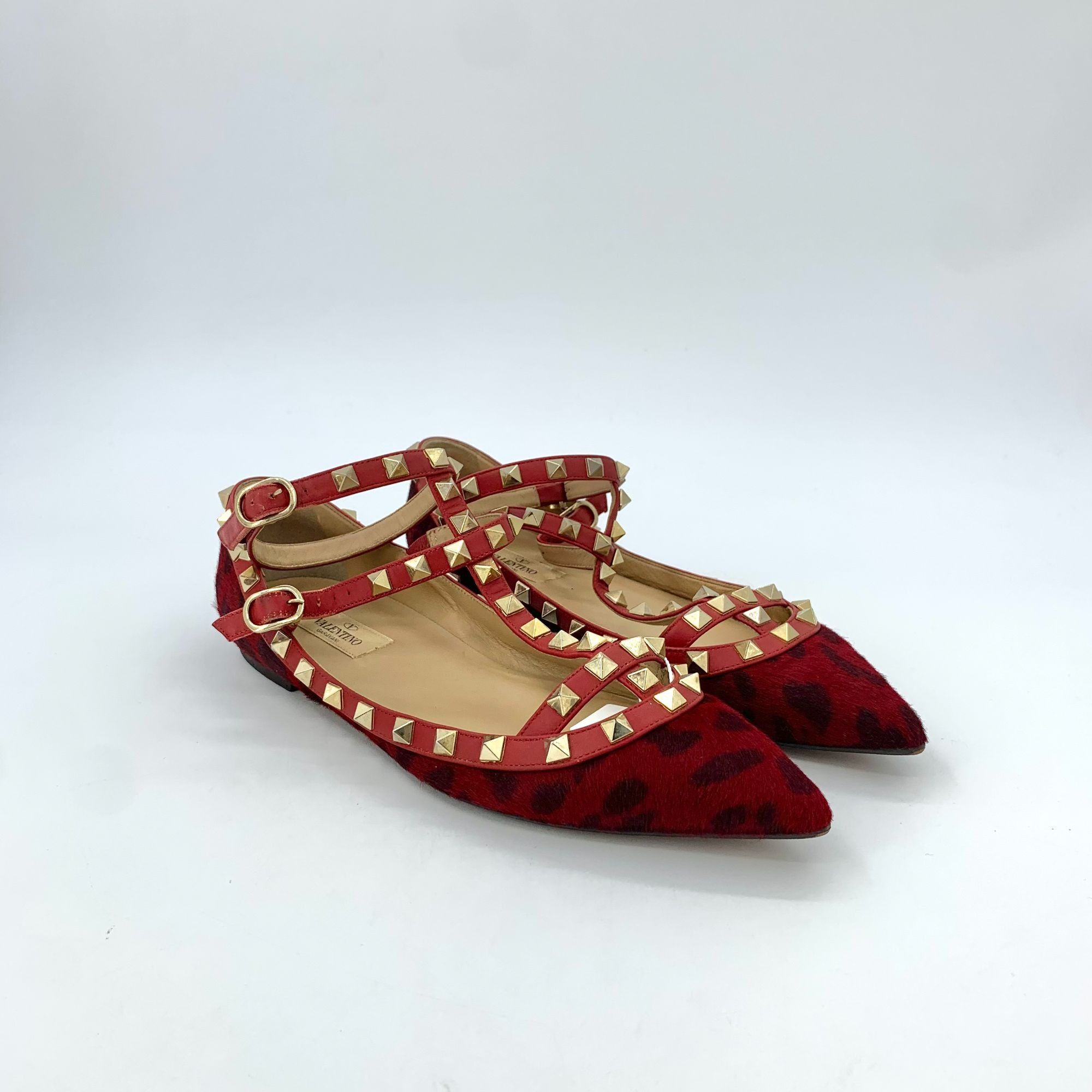 Valentino Valentino Garavani Red Leopard Studded Pointed Toe Mary Jane Size US 7 / IT 37 - 3 Thumbnail