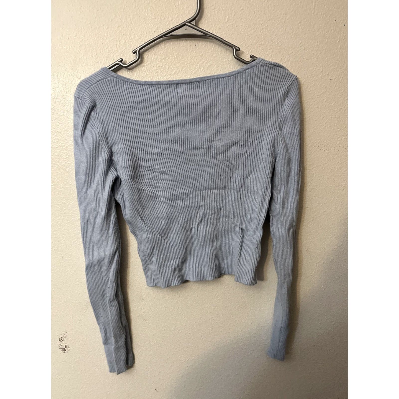 H&M H&M Shirt Women M Blue Ribbed Long Sleeve Square Sweetheart Neck Fitted Size M / US 6-8 / IT 42-44 - 3 Thumbnail