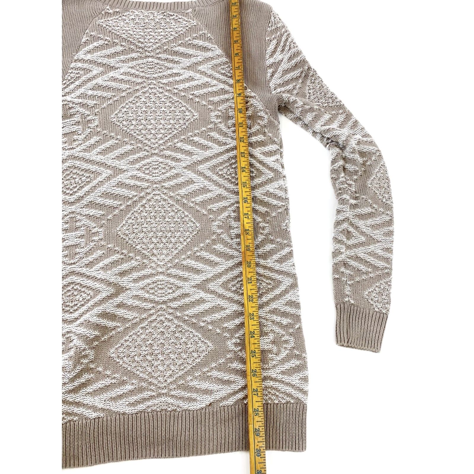 Vintage Sun & Shadow Sweater Womens Medium Tan White Knit Beige Pullover Tunic Size M / US 6-8 / IT 42-44 - 4 Thumbnail