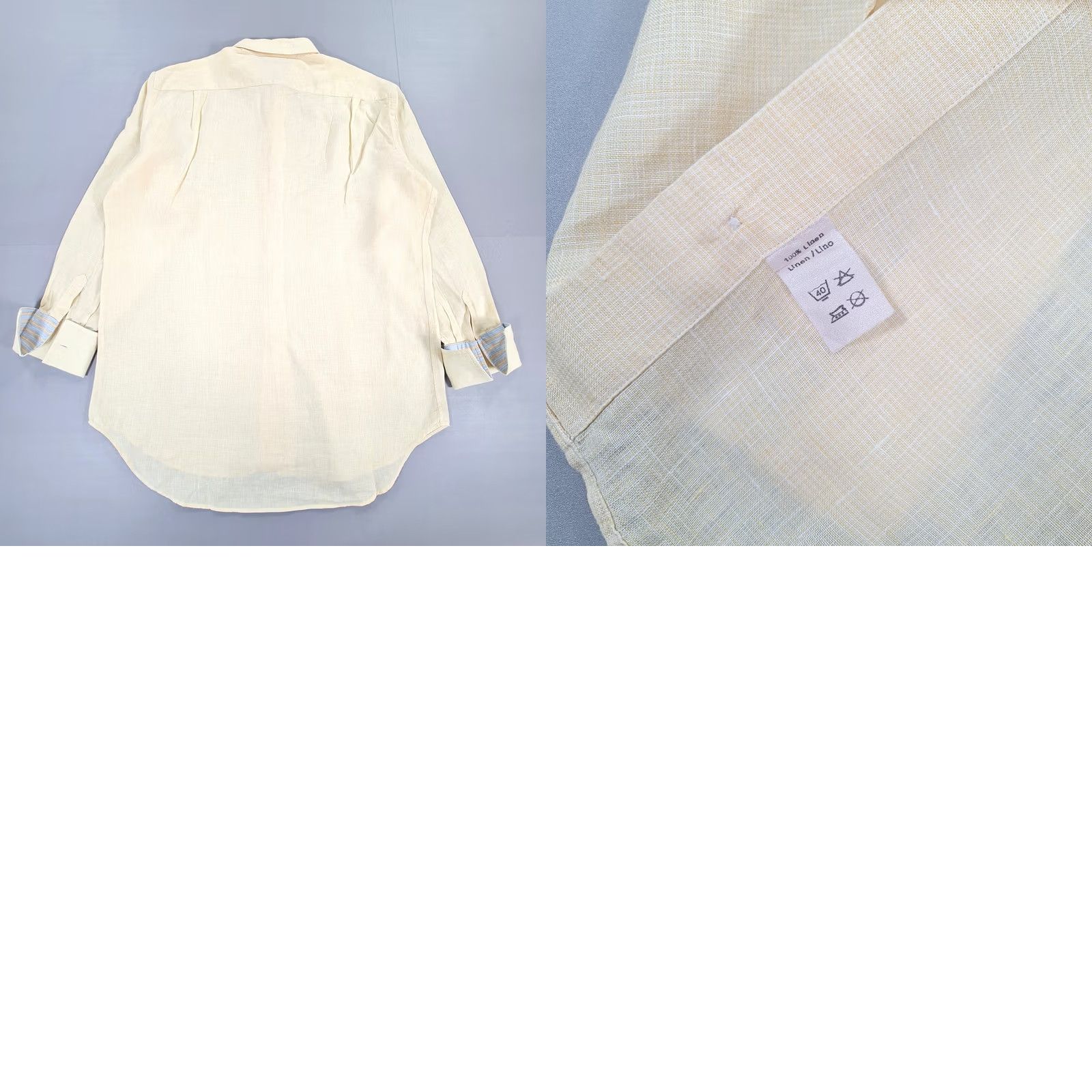 Emmett VINTAGE Emmett London Mens Shirt 17 Yellow 100% Linen Double Cuffs Button Up Size US XL / EU 56 / 4 - 8 Thumbnail