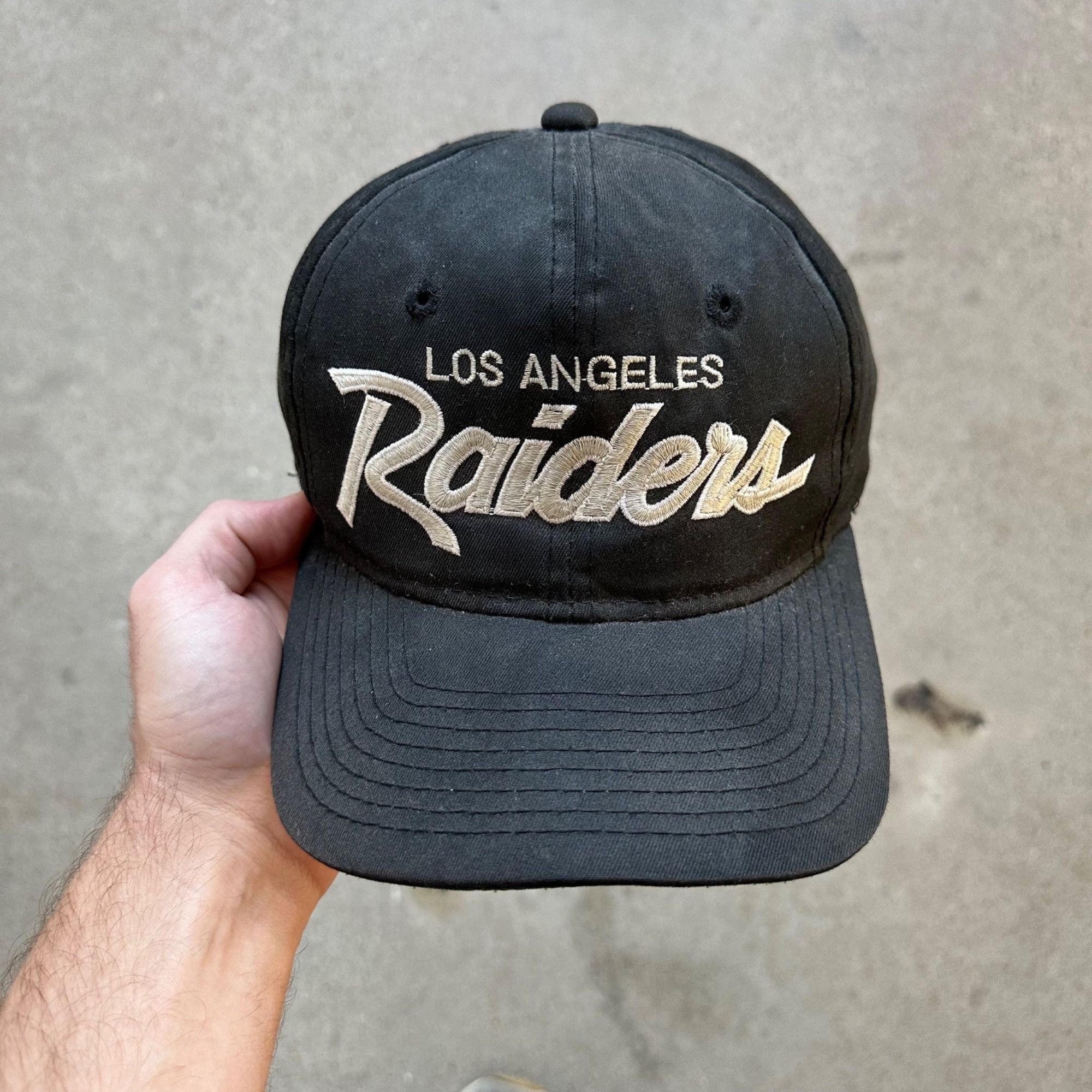 image of Nfl x Sports Specialties Vintage La Raiders Double Line Sports Specialties Script Hat in Black