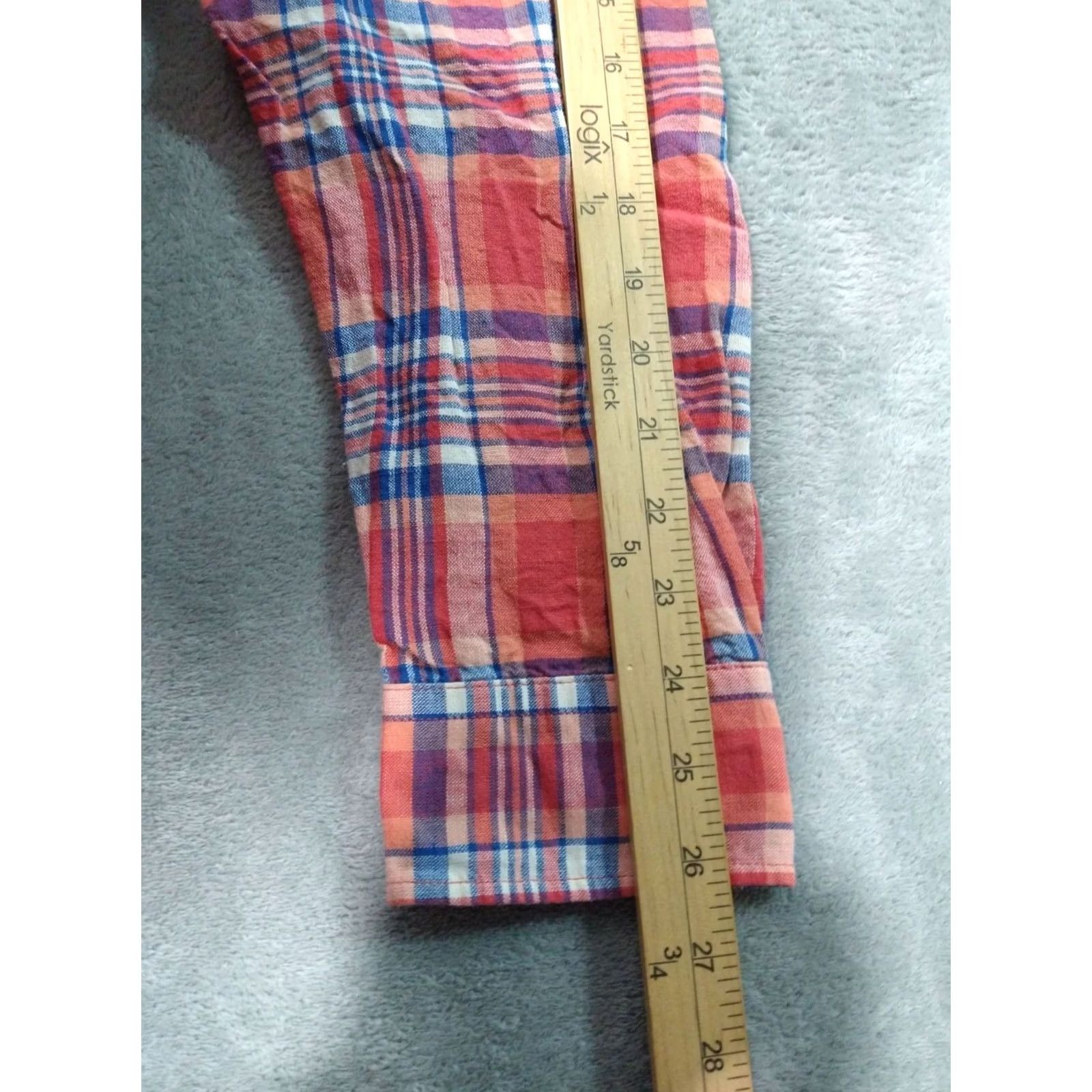 American Eagle Outfitters American Eagle Outfitters Shirt Mens XL Orange Plaid Linen Blend Long Sleeve Classic Fit Size US XL / EU 56 / 4 - 6 Thumbnail